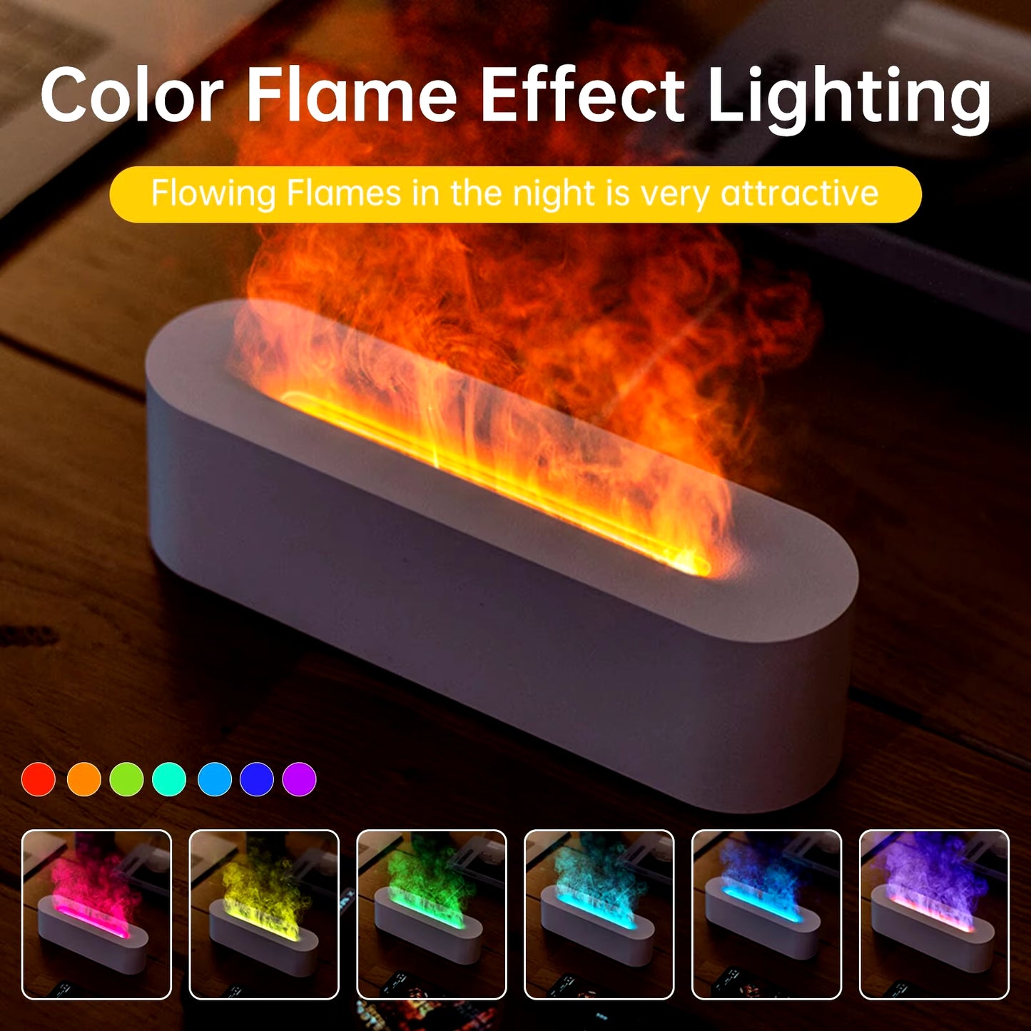 Newest RGB Flame Aroma Diffuser Humidifier USB Desktop Simulation Light Aromatherapy Purifier Air for Bedroom with 7 Colors