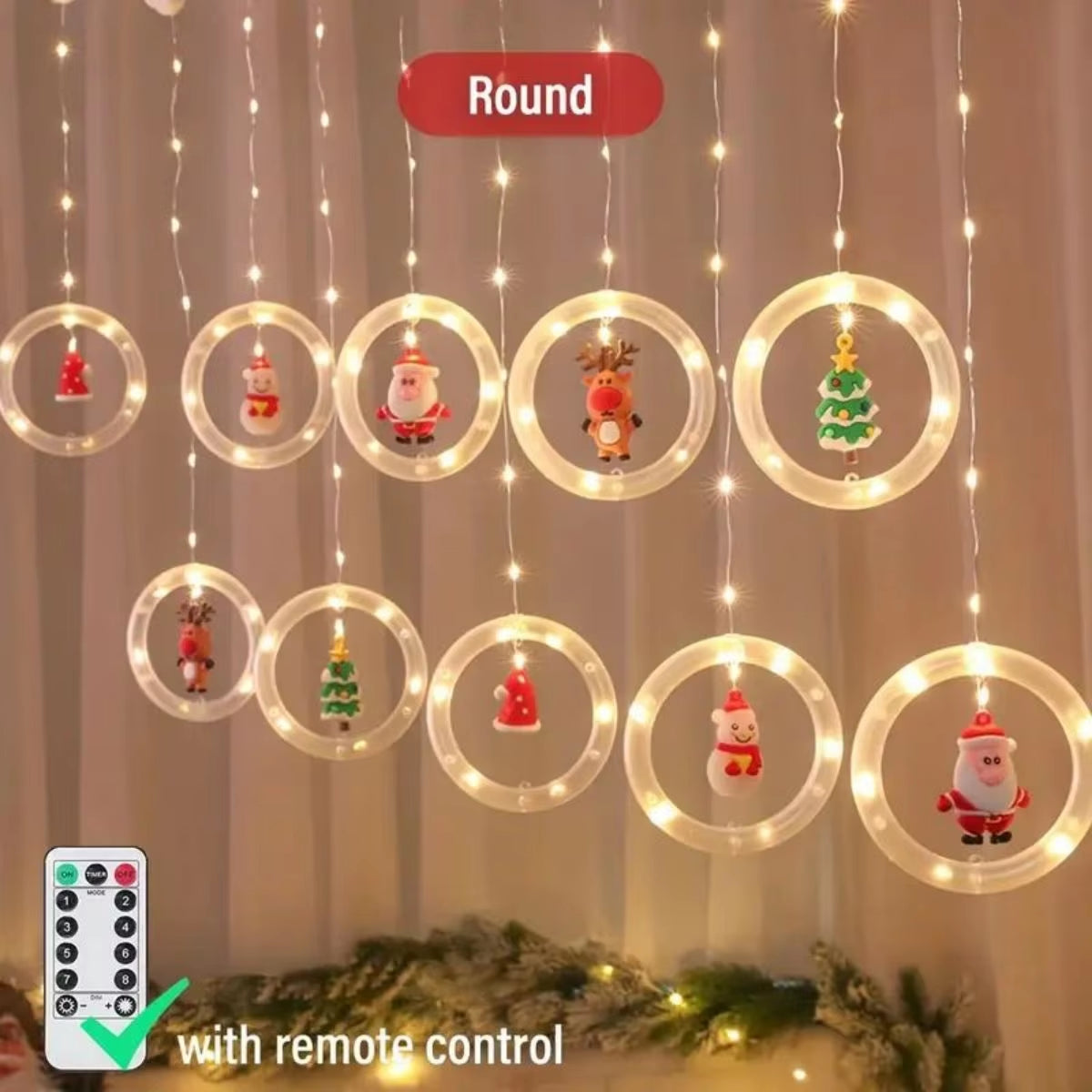 Christmas Ring Curtain Light Leather Thread Creative Pendant LED Light String Holiday Bedroom Atmosphere Christmas Curtain Light