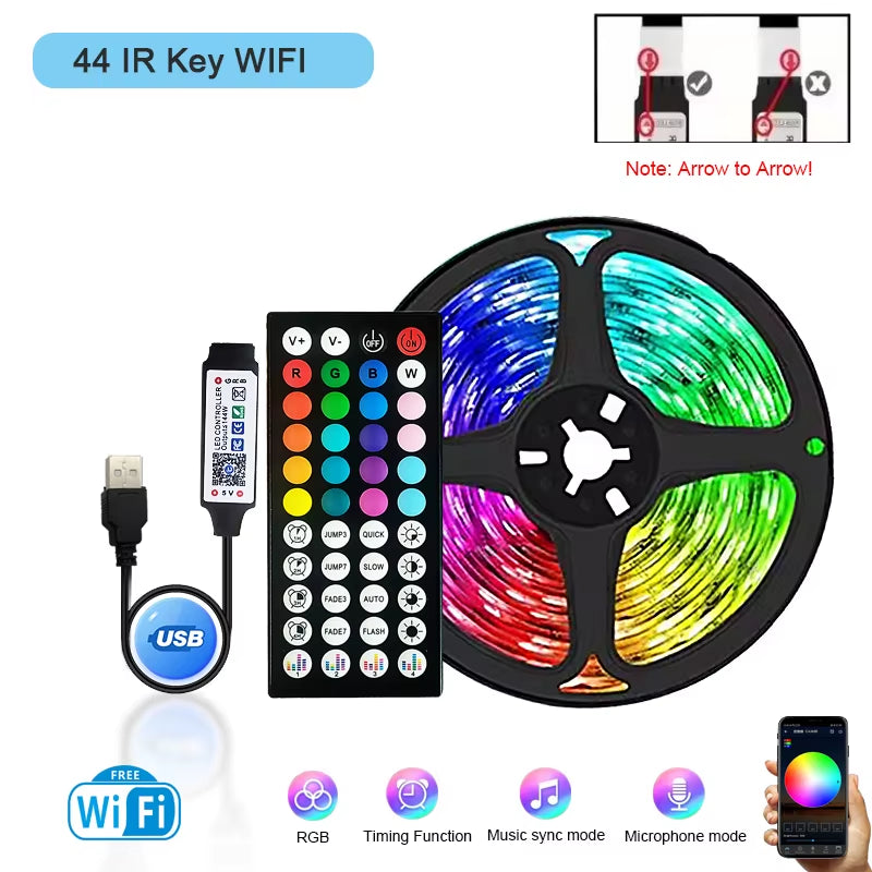 LED Strip Light RGB 5050 Ws2812B App Control Chasing Effect Lights WIFI Flexible Tape Diode Ribbon TV Backlight Room Decorate