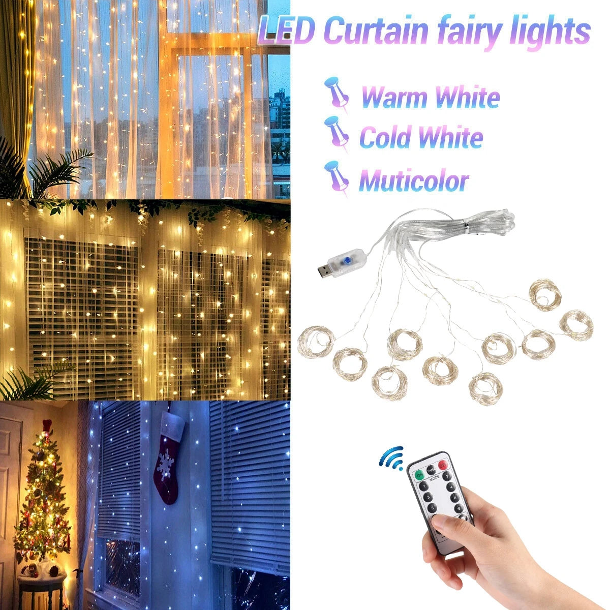 USB Festoon String Light Fairy Garland Curtain Light Christmas Light Christmas Decor for Home Ramadan Decorative New Year Lamp