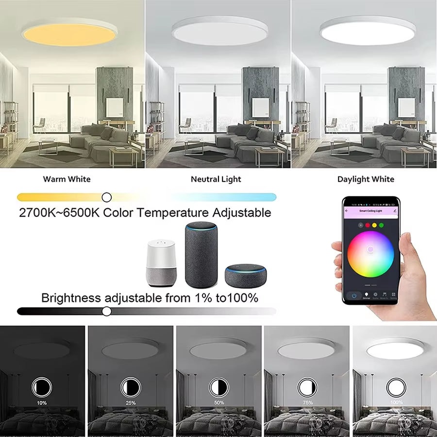 Tuya Smart Wifi BLE LED Ceiling Light AC 220V 24W RGBCW round Ceiling Lamp Indoor Lighting APP Alexa Geogle Home Voice Control