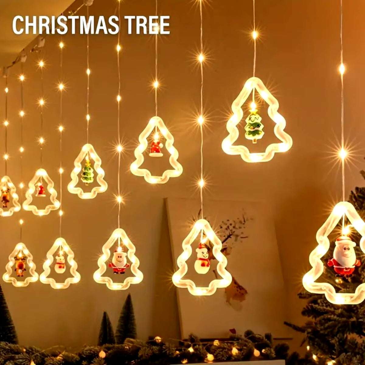 Christmas Ring Curtain Light Leather Thread Creative Pendant LED Light String Holiday Bedroom Atmosphere Christmas Curtain Light