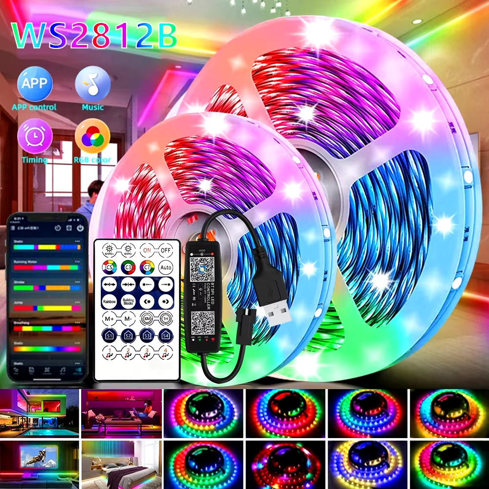 LED Strip Light RGB 5050 Ws2812B App Control Chasing Effect Lights WIFI Flexible Tape Diode Ribbon TV Backlight Room Decorate